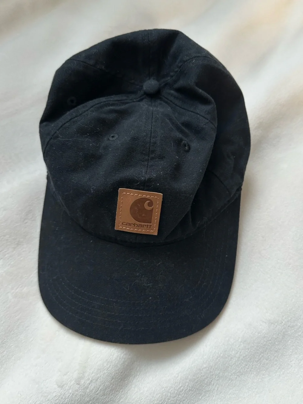 Carhartt Black Canvas Cap with Brown Leather Logo Patch